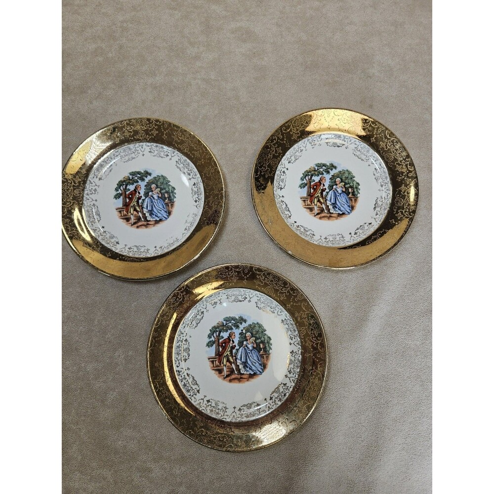 Crest O Gold Sabin Plate Gold Trim W/ Courting Couple Decorative  3 Pieces VTG